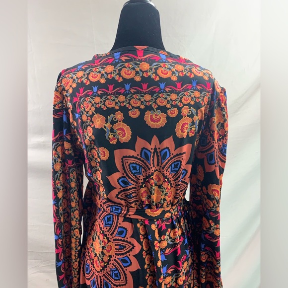 Floral Lantern Sleeve Ruffle Trim Wrap Dress - Picture 10 of 10